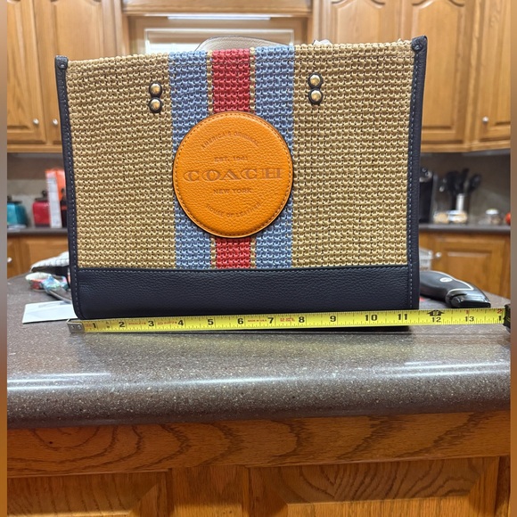 Coach Multicolor Woven Straw Satchel with Leather Trim - Picture 11 of 12